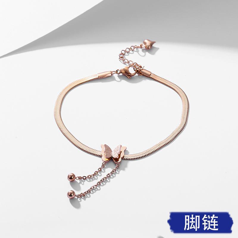 Mariposa borla hoja cadena serpiente hueso cadena titanio acero tobillera mujer verano tobillo joyería sexy moda tobillera