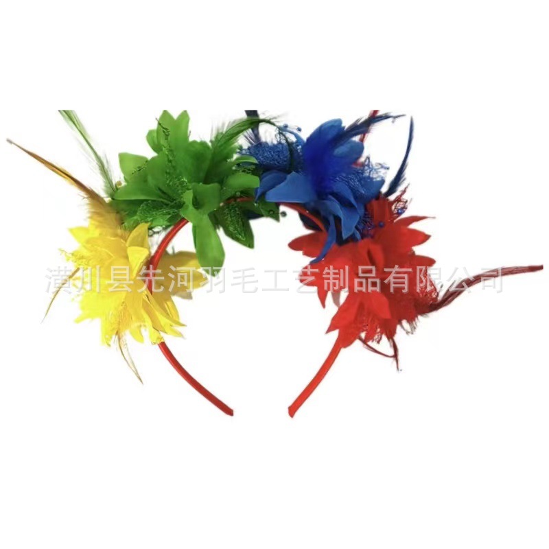 노란색 녹색 파란색 빨간색 4 색 (머리띠 빨간색) (꽃 4 개)