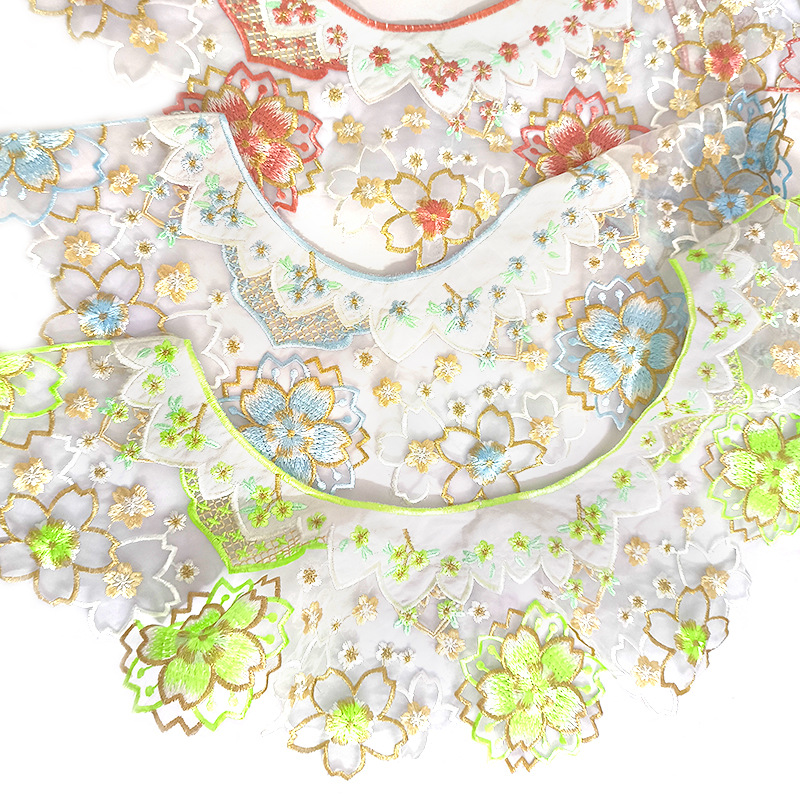 Colorful embroidered Hanfu cloud collar with organza base, doll collar, Tang suit accessory, lace embroidered fake collar, neckband, lace trim