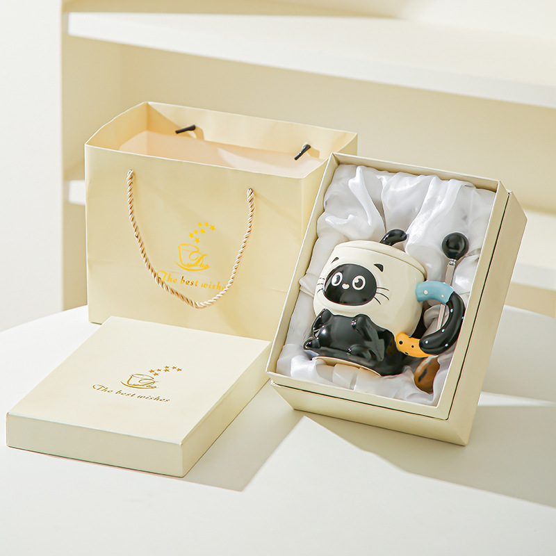 Caricatura encantadora cerimía cerámica con tapa para dar a la chica cumpleaños amiga práctica acompañante caja de regalo