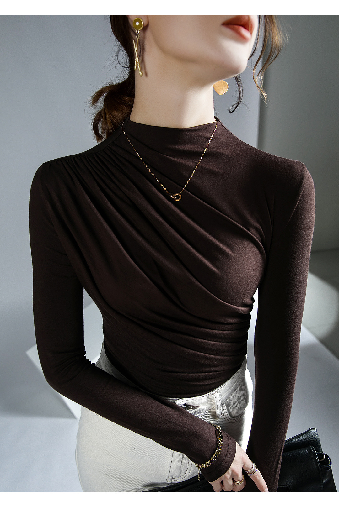 Pleated High Neck Top Image 2