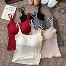 内搭双肩带加绒磨毛保暖背心 带胸垫打底衫可外穿保暖内衣冬季款