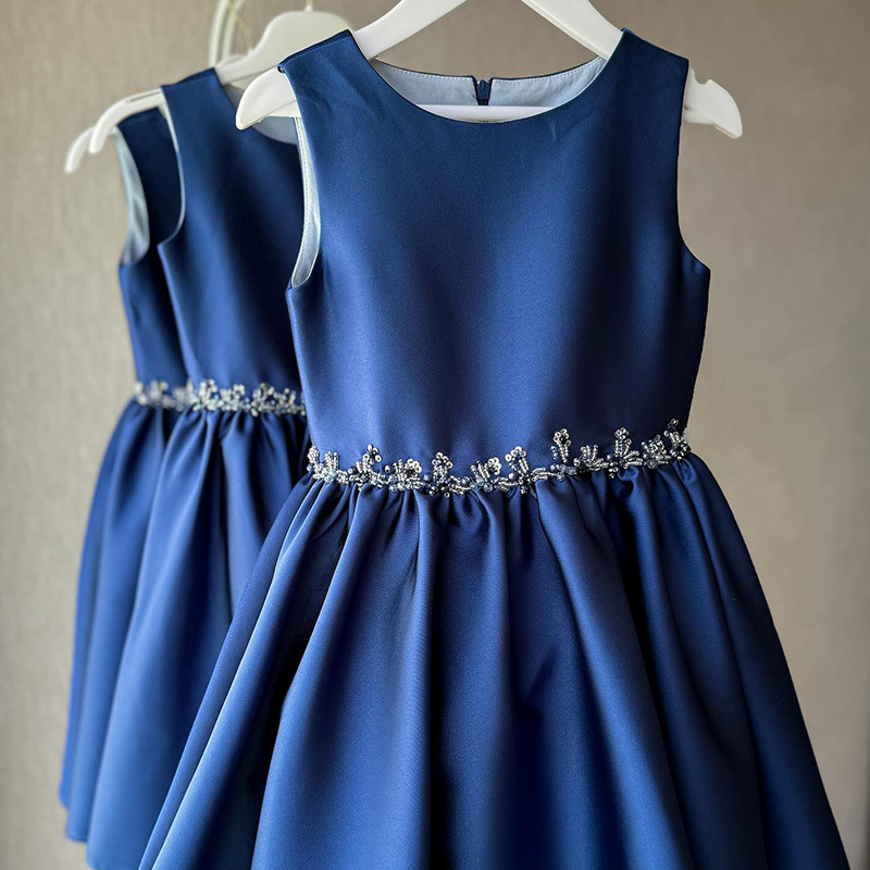 Kids Dress周歲禮服女寶寶中小童歐美蓬蓬裙生日藍色兒童公主裙子