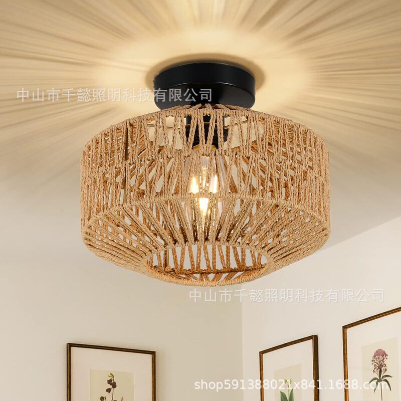 Bohemian Modern Hand-Woven Rattan Ceiling Light for Hallway, Bedroom, Kitchen, and Entryway, Amazon Cross-Border Export Bohemian Modern Hand-Woven Rattan Ceiling Light for Hallway, Bedroom, Kitchen, and Entryway, Amazon Cross-Border Export
