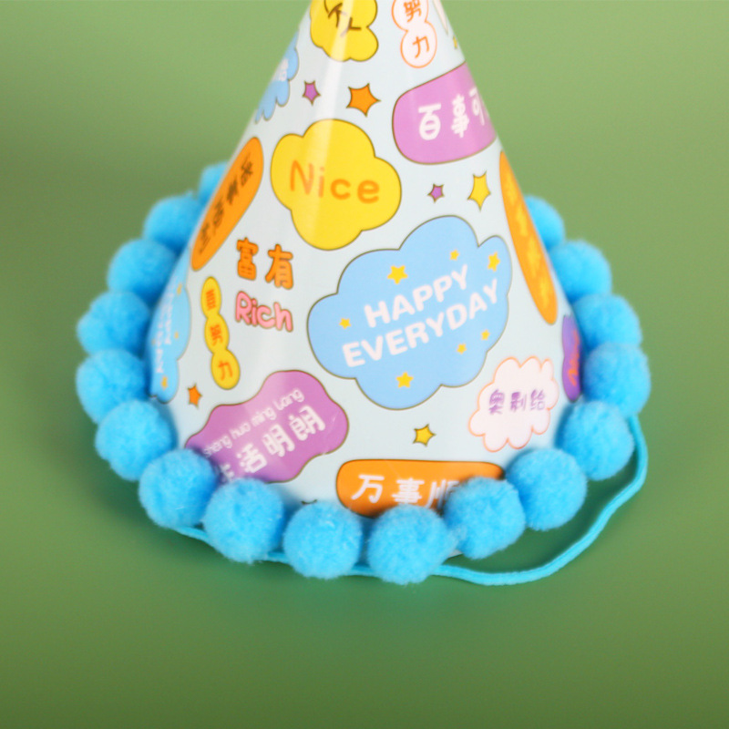 Nuevo creativo fiesta cumpleaños sombrero adulto niños felpa decorativa carta papel sombrero pastel fiesta sombrero triángulo sombrero