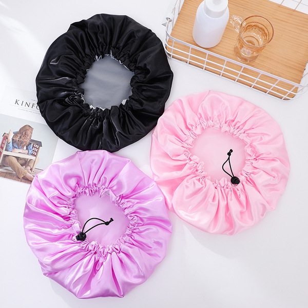 Adjustable waterproof black shower cap