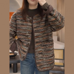 感小香风条纹外套女欧洲站秋冬新款时尚粗花呢上衣