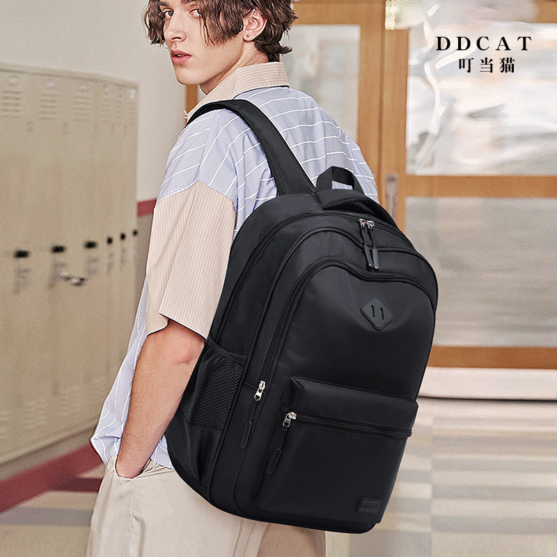 Backpack Large Capacity Black Wear-Resistant and Stain-Resistant Junior High School Students Casual Fashion Simple Lightweight School Bag Ready for Sale
