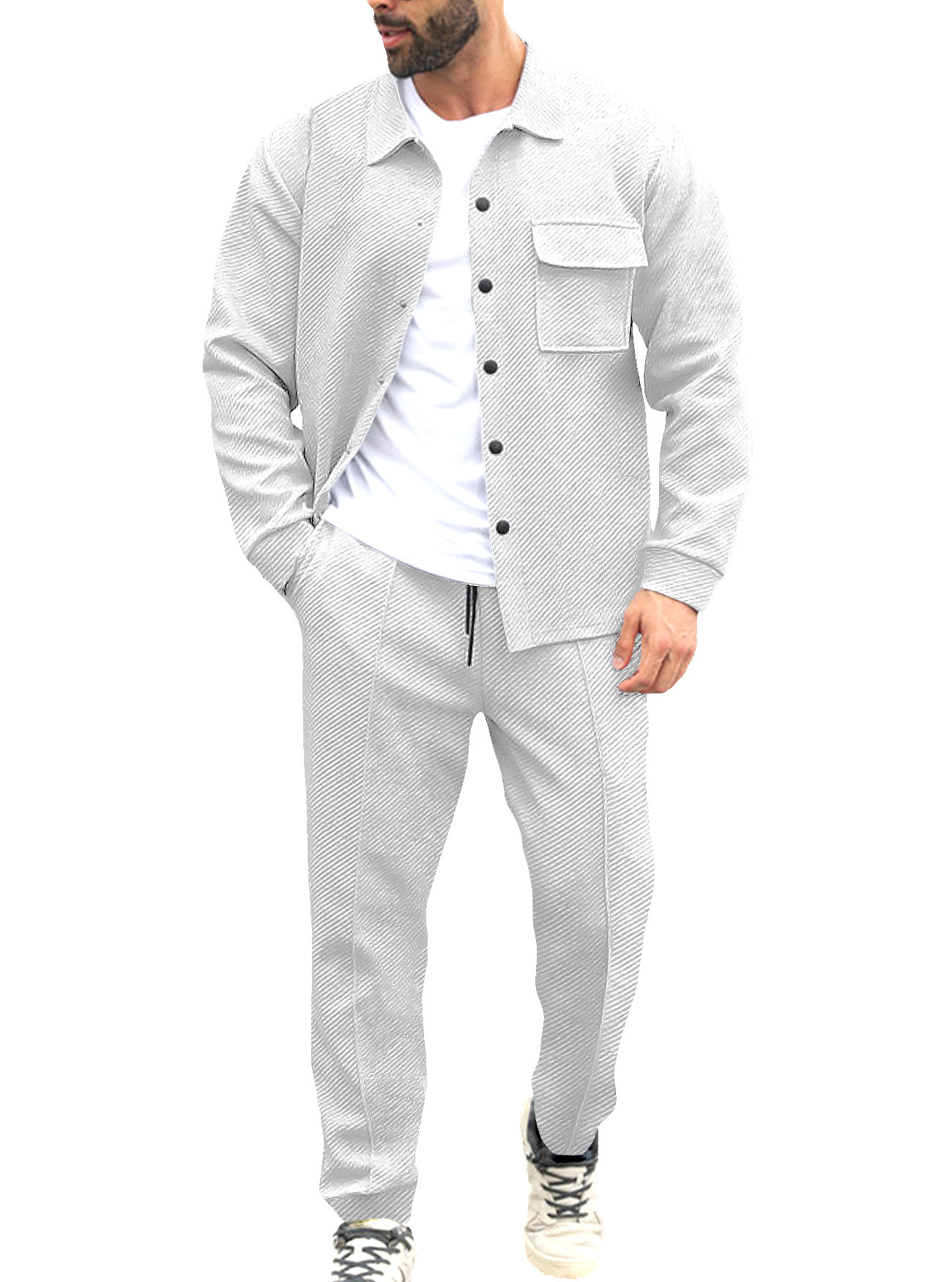 Nuevo otoño y invierno comercio exterior transfronterizo estilo americano pesado ropa de hombre retro casual jacquard con solapa hombre chaqueta delgada set