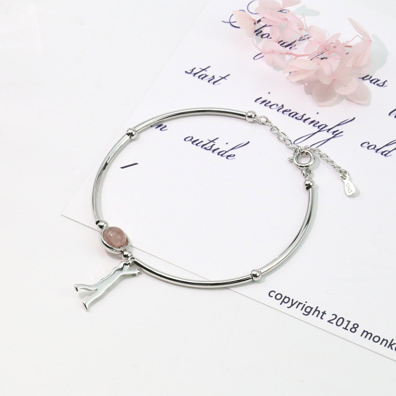 New Korean Style Strawberry Crystal Bracelet Pink Crystal Peach Blossom Elbow Shaped Bracelet Fashionable Temperament Jewelry Dropshipping