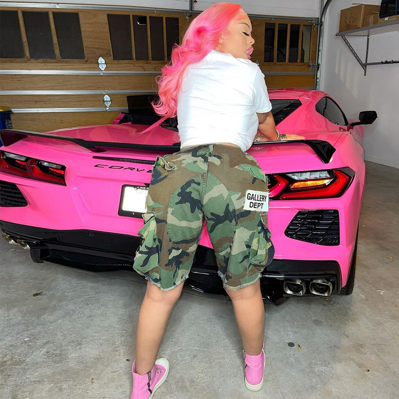 6495PL Nazada Women's Summer New AliExpress Sexy Loose Letter Camouflage Multi-Pocket Casual Shorts