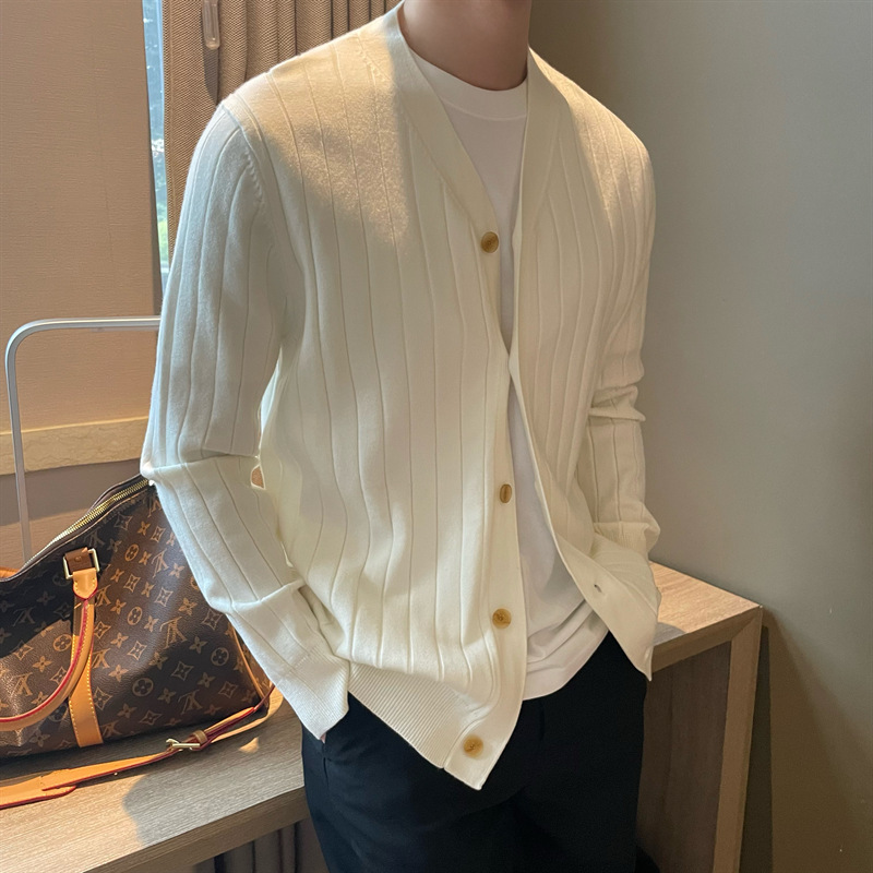 Autumn knitted cardigan men's solid color classic business casual trend slim men's sweater thin coat a generation of hair