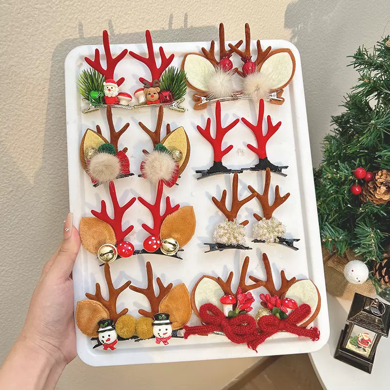 圣诞头饰鹿角发夹女森系装扮麋鹿夹子氛围节日照道具圣诞节发饰