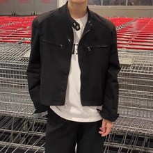 美式高街头小众立领高级感飞行服男拉链短款潮牌机车垫肩夹克外套