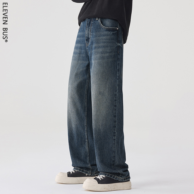 American High Street Retro Washed Straight Jeans Men's Trendy Brand Trendy Loose Casual Wide Leg Pants Long Pants for Men