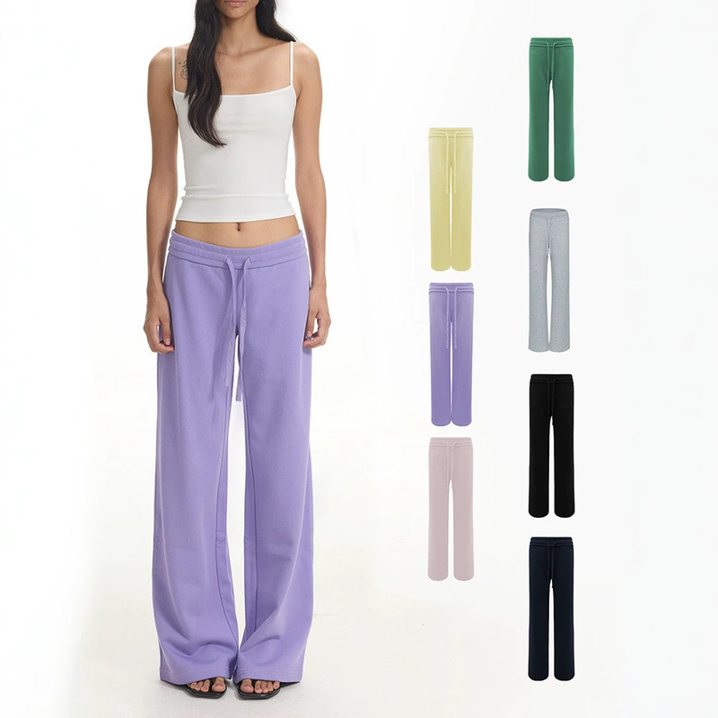 American retro washed low-waist ribbed drawstring sweatpants for women, casual slim-fit sporty long pants American retro washed low-waist ribbed drawstring sweatpants for women, casual slim-fit sporty long pants