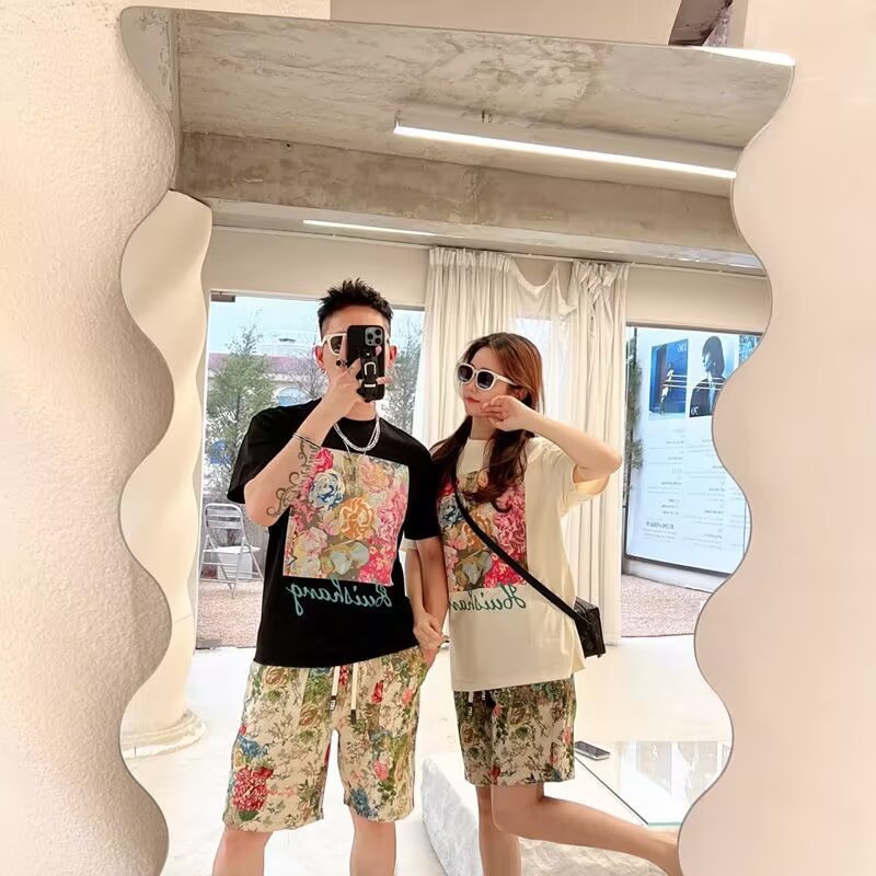European-Style Floral Print Casual Shorts for Men Trendy Brand Fashion Outerwear Mid-Length Shorts 2025 Summer New Men's Knee-Length Shorts