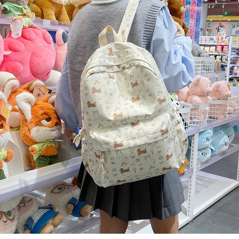 日本のかわいい若々しい純粋なトレンディな多用途ナイロンダックスフント子犬中学生大学生バックパック|undefined