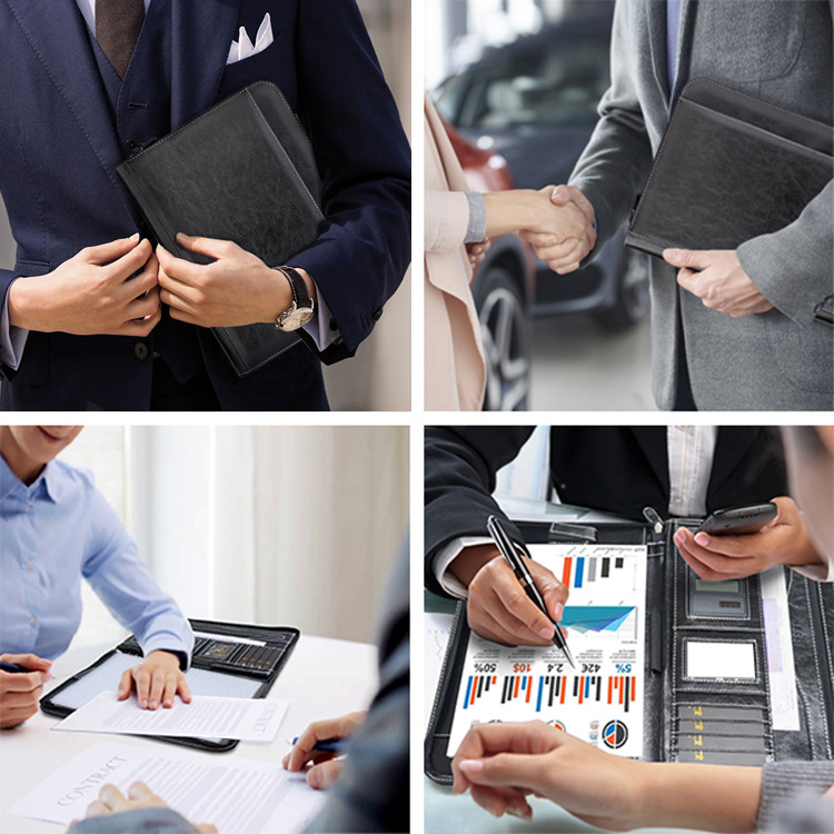 Wholesale Zipper A4 Writing Presentation File Holder Business Pu Product Portfolio with Tablet Holder