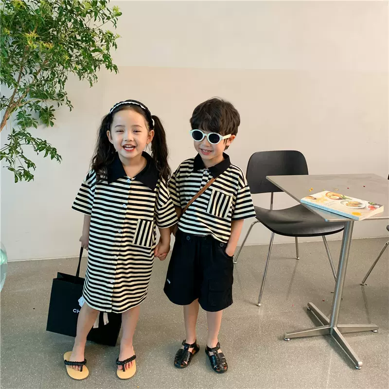 【特价清仓不退不换】夏季新品韩版女童经典条纹连衣裙女童针织裙