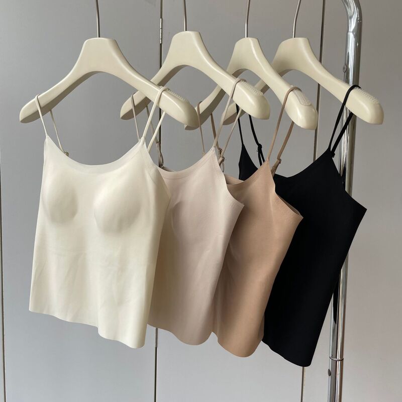 Cool Feeling from the Inside Out. One-Piece Breast Pad! One-Piece Seamless Comfortable Spaghetti Strap Camisole for Women Summer
