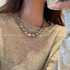 天然淡水異形真珠ネックレス女性高級デザイン感小衆不規則冷淡風鎖骨鎖衛衣鎖