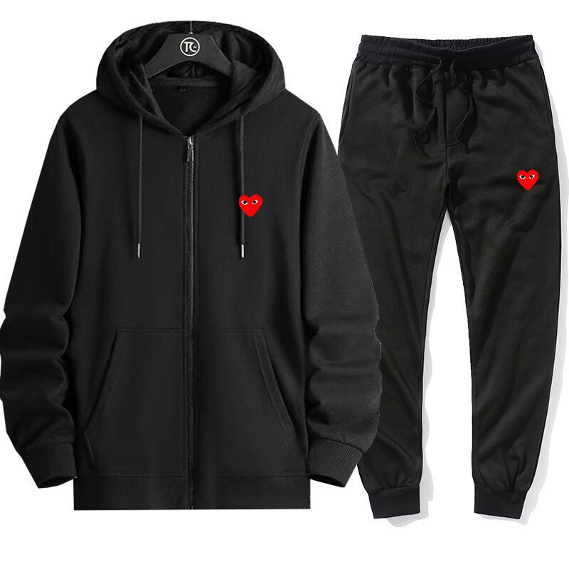 Men's and Women's Couple Style Play Heart Hooded Sweatshirt with Fleece Lining, Thickened Cardigan, Autumn and Winter Zip-Up Jacket, Trendy Brand Chuanjiu