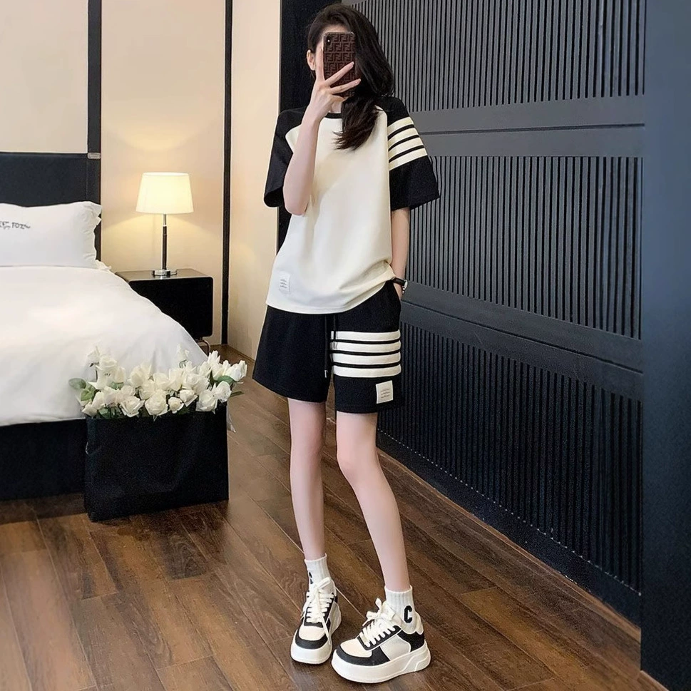 Внешняя торговля трансграничный новый набор женский летний 2025 спортивный досуг модная свободная тонкая рубашка шорты из двух частей