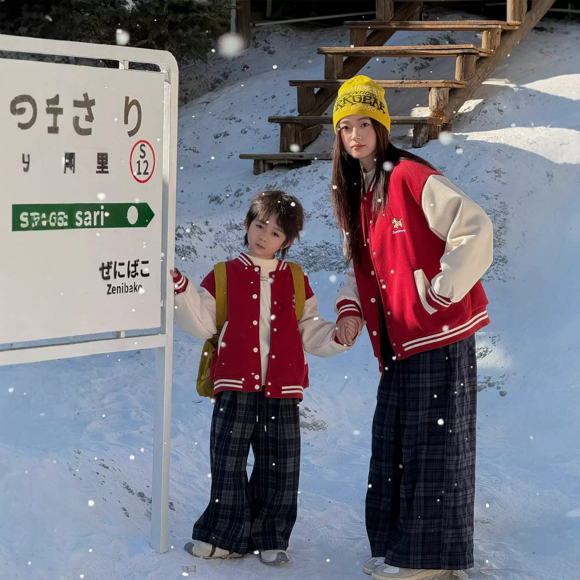 男童女童韩国亲子装儿童新款年款加绒亲子一家四口棒球服外套棉服