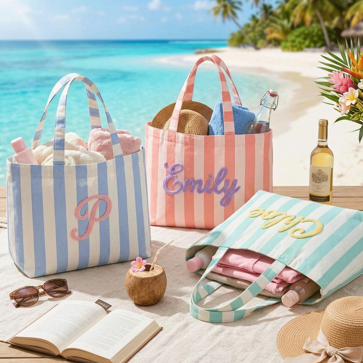 2026 New Cross-Border Customizable Striped Tote Bag, Stylish Lightweight Handbag, Portable Shoulder Bag for Commuting