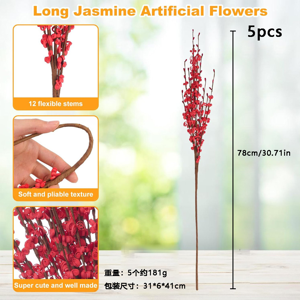 5 flores simuladas Pe rollo flor de primavera jazmín flores simuladas flor de ciruela flor decoración del hogar ramo flores falsas boda mudanza