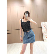 深圳南油高端原单小香风2025春夏波浪点印花图案字母刺绣牛仔半裙