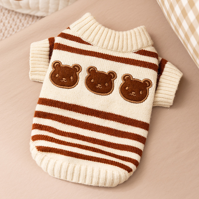 Otoño y invierno pequeño oso rayas cálidos suéter de dos patas Navidad y Año Nuevo mascotas perros y gatos pequeños y medianos ropa