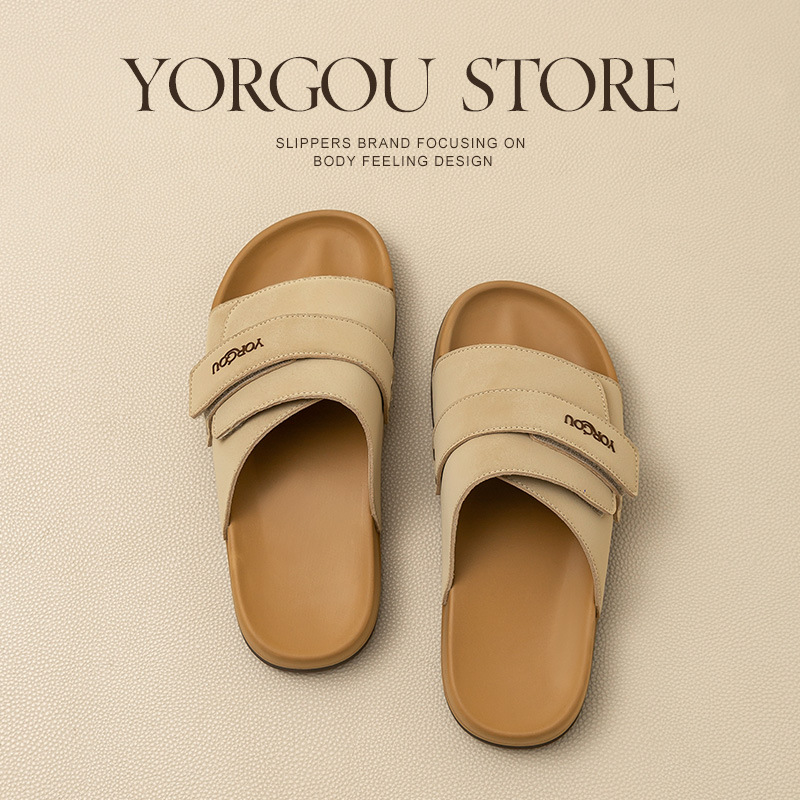 Yuangang 2025 New Style Adjustable Slippers Women's Summer Non-slip Outer Wear Thick Bottom Beach Leather Sandals Office Men's