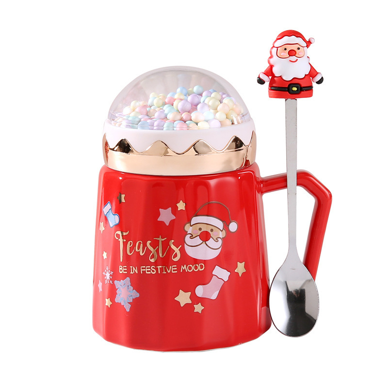 クリスマス陶磁器カップ蓋付きスプーンギフトボックスクリスマスプレゼント祝日マグカップ陶磁器コップ女子学生プレゼント|undefined