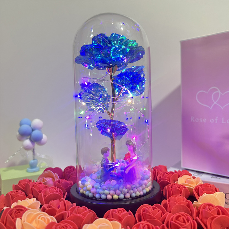 Flor eterna cubierta de vidrio lámina de oro rosa creativo regalo de San Valentín regalo de cumpleaños decoración ventas directas de la fábrica