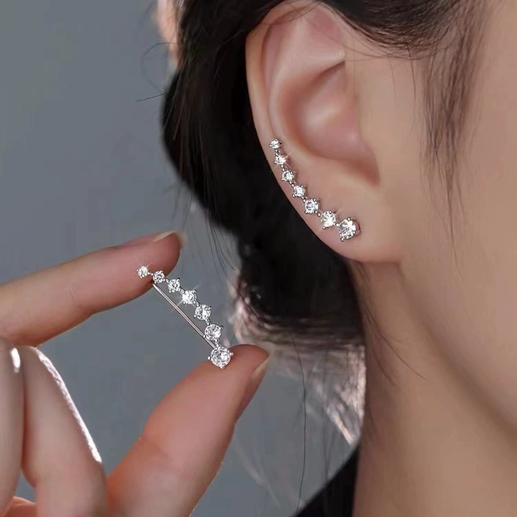 Earrings ear clips, light-luxury style, high-quality zircon, 2.5 cm, 2 g (pair)