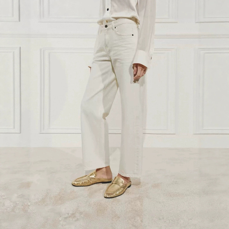 Real 2026 Summer White Straight-Leg Old Money Style Cropped Jeans