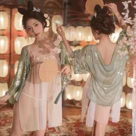 汉服诱惑套装睡衣女性感古代肚兜制服雪纺纱透明睡裙新款古装942
