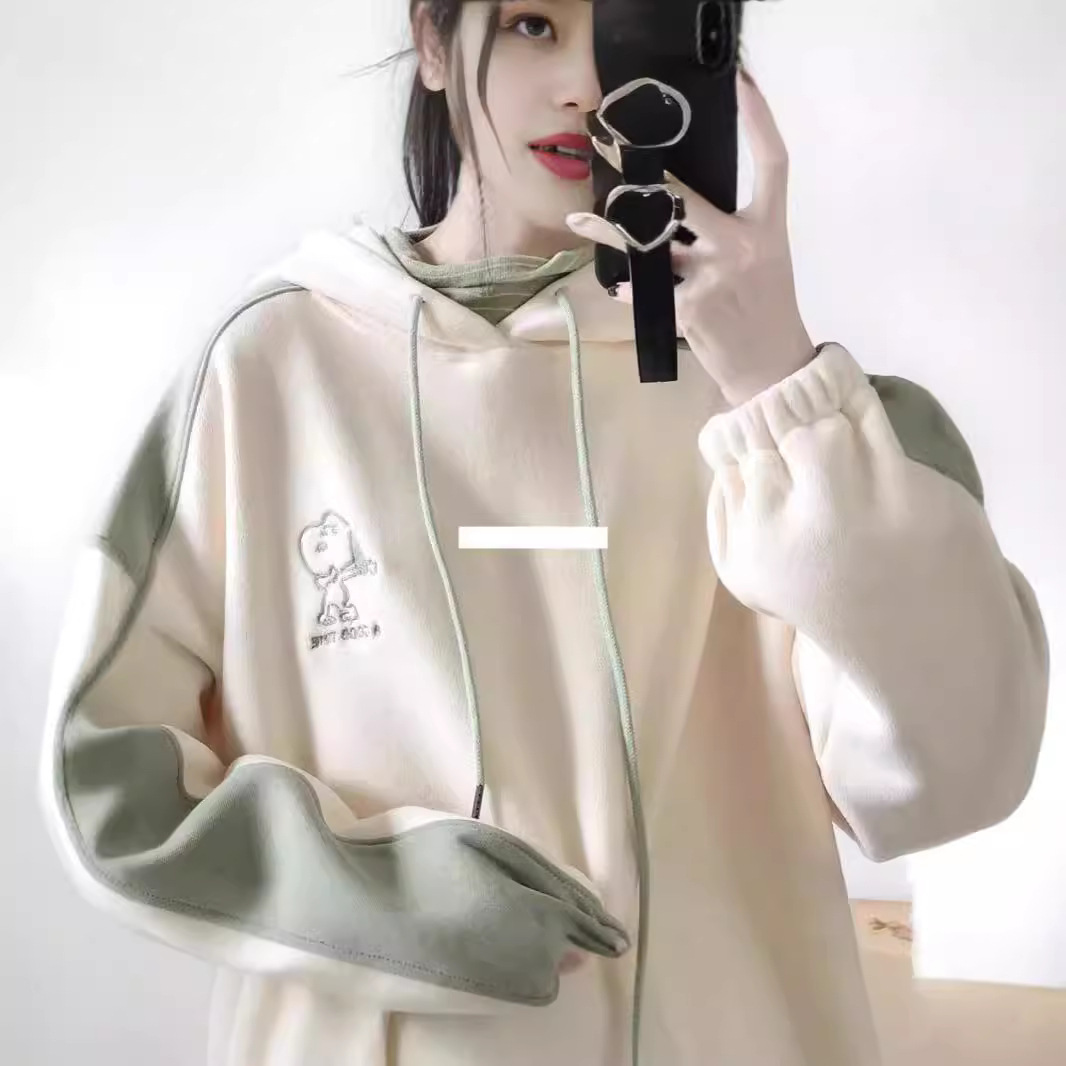 후드가 달린 스웨트셔츠 여자 가을과 겨울 한국식 루즈인 올매치 하라주쿠 BF 게으른 스타일 학생 기모 두꺼운 코트 트렌디