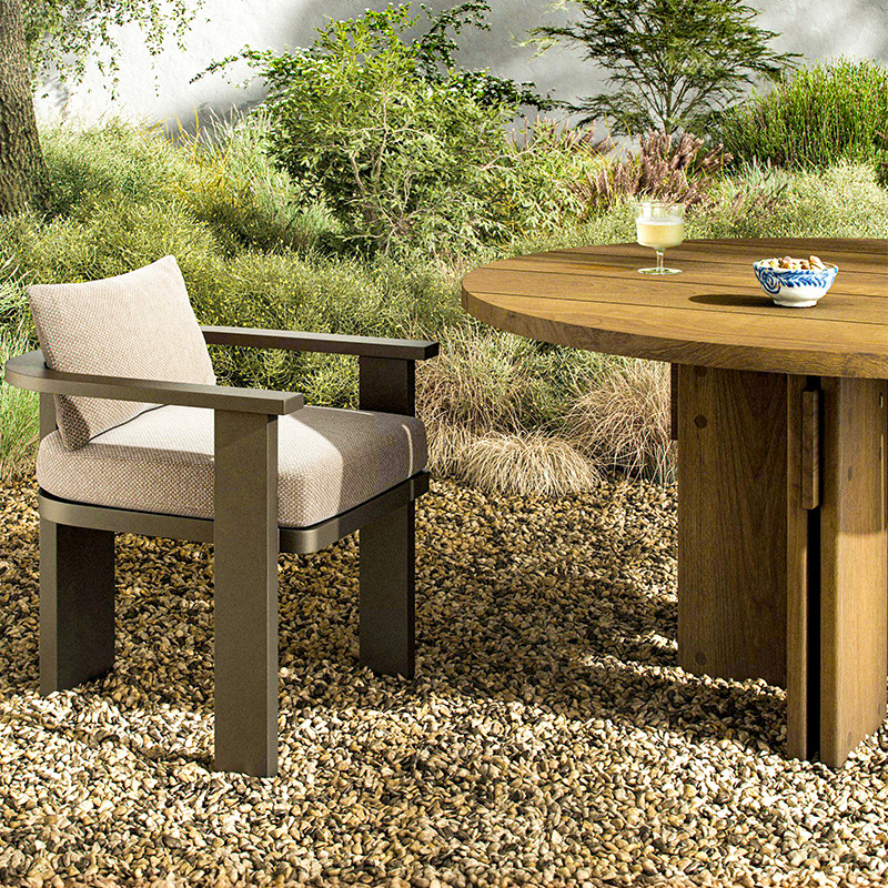 Mesa y silla de madera maciza al aire libre patio chalet silla de ocio mesa larga alojamiento residencial jardín al aire libre terraza tabla de teca