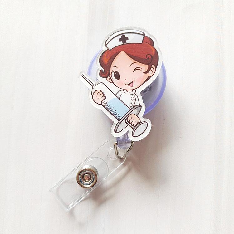Nueva linda moda coreana de dibujos animados hebilla fácil de tirar tarjeta de trabajo clip de insignia certificado hebilla telescópica clip de insignia al por mayor