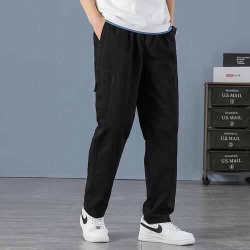 Men's Spring and Summer Pure Cotton Pants Streetwear Fashion Versatile Loose Fat and Large Straight Work Pants with Multiple Pockets