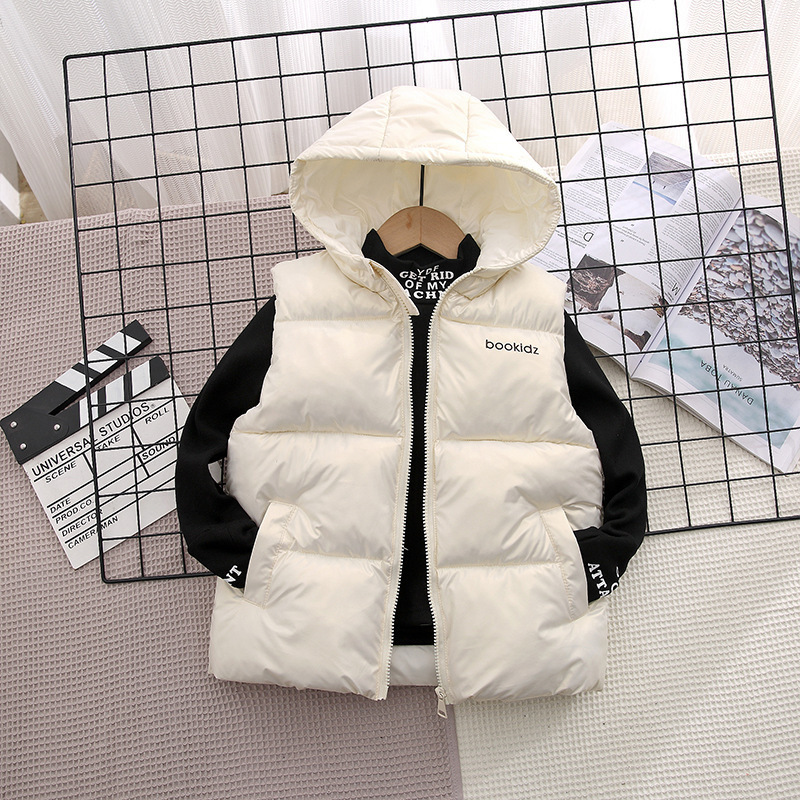 2025 nuevo chaleco con capuz para niños de color sólido en invierno chaleco de algodón grueso para niños otoño y invierno caliente algodón clip de marea