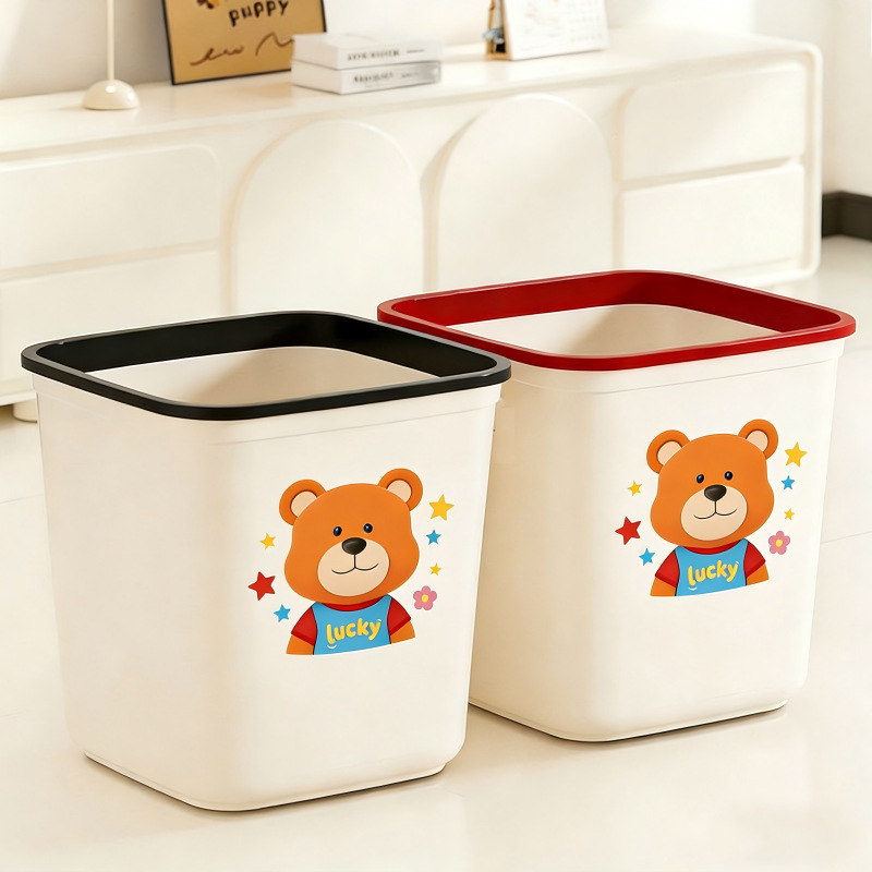 Cute Cartoon Bear Trash Can for Home Use, Large Capacity with Lid, Creative Storage Bin for Kitchen, Bathroom, Living Room, and Bedroom Cute Cartoon Bear Trash Can for Home Use, Large Capacity with Lid, Creative Storage Bin for Kitchen, Bathroom, Living Room, and Bedroom