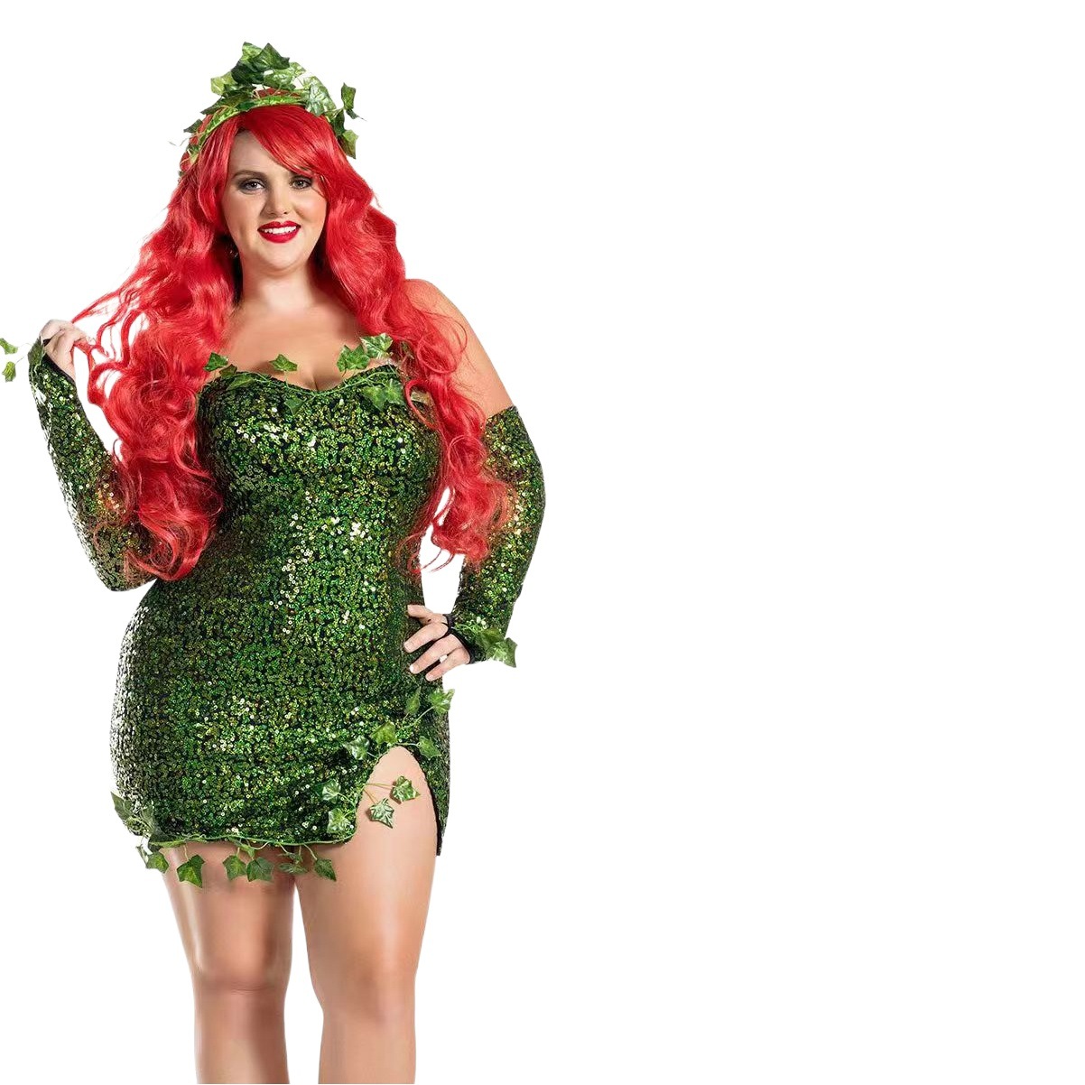 2024 European and American Clothing Adult Leaf Sequin Halloween Costume Sexy Dance Dress
