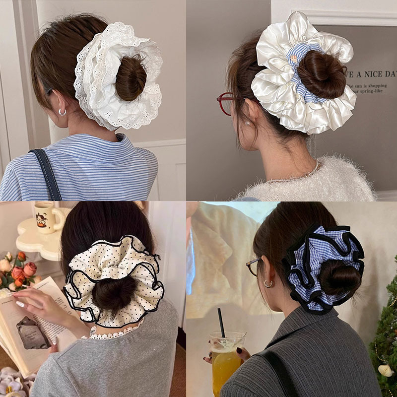 法式复古四层超大蕾丝大肠发圈女高级感头花发绳扎头发橡皮筋头绳|undefined