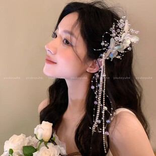 New Butterfly Tassel Pearl Hairpin Female Bride Wedding Headdress Xianmei Crystal Hair Accessories Photos and Accessories