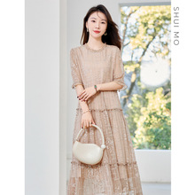 水墨佳人原创真丝原创女装奢华重工刺绣真丝连衣裙女拼接裙子6960