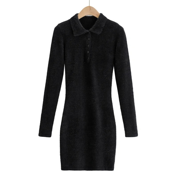 fashion lapel furry long-sleeved dress  NSLD33181